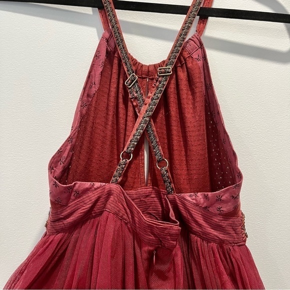 Free People Ruffle Poofy Tulle Sheer Babydoll Keyhole Beaded Formal Boho Dress - Picture 11 of 12